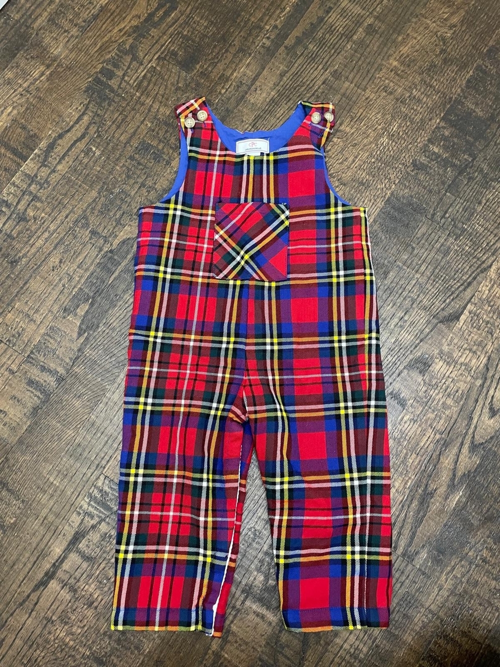 Red Plaid Kids Overalls with Blue Accent